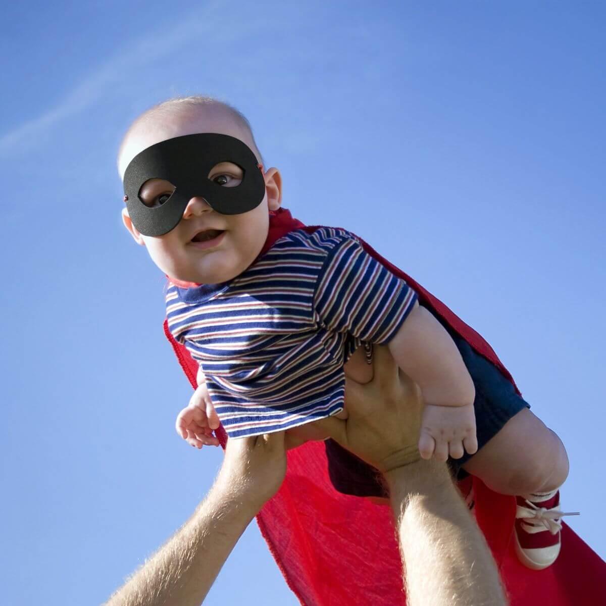 Little super baby flying high and fighting crime.