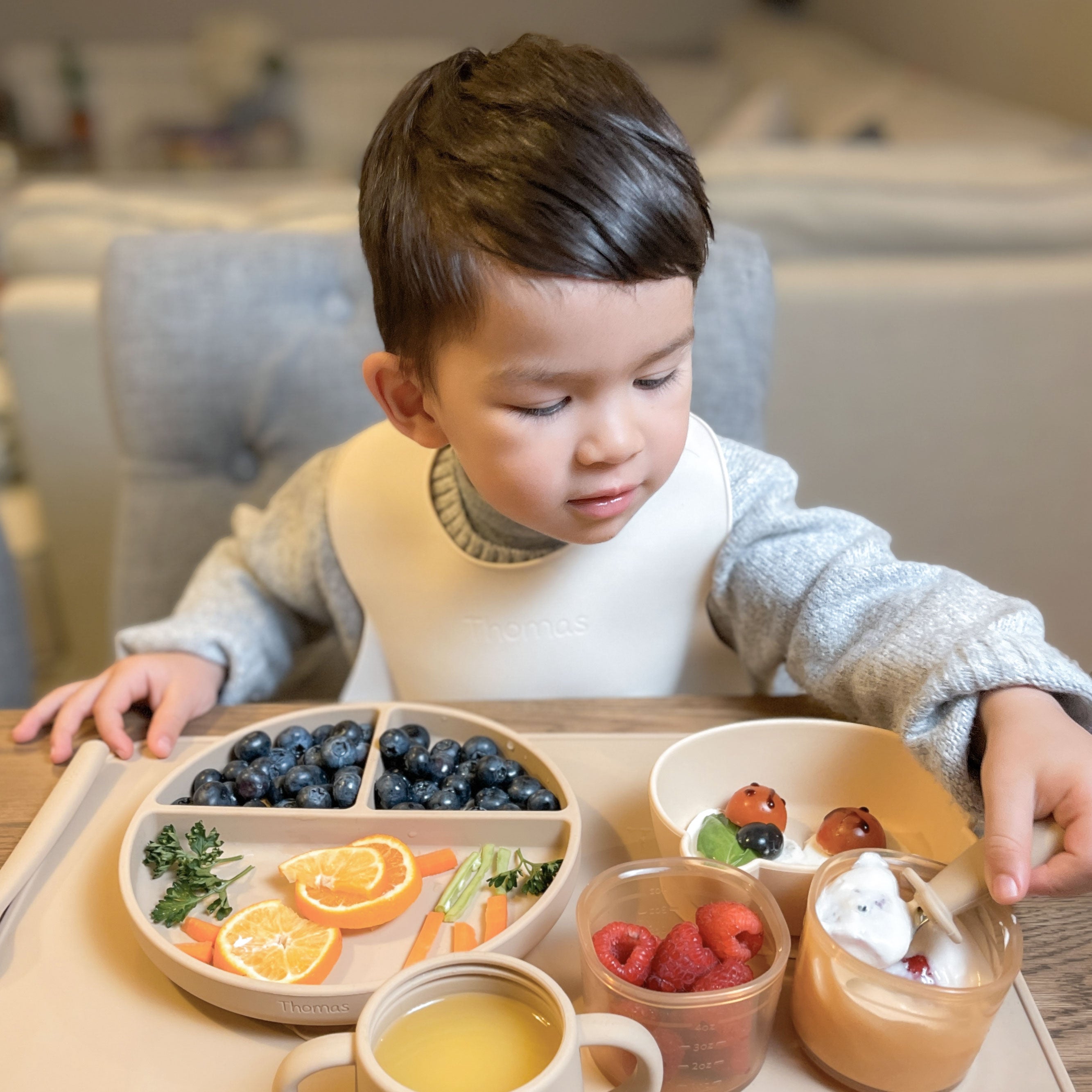 Baby Using plate and bowl from First Bites Gift Set
