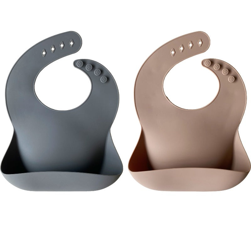 Silicone Baby Bib (Dark Grey/Warm Taupe)