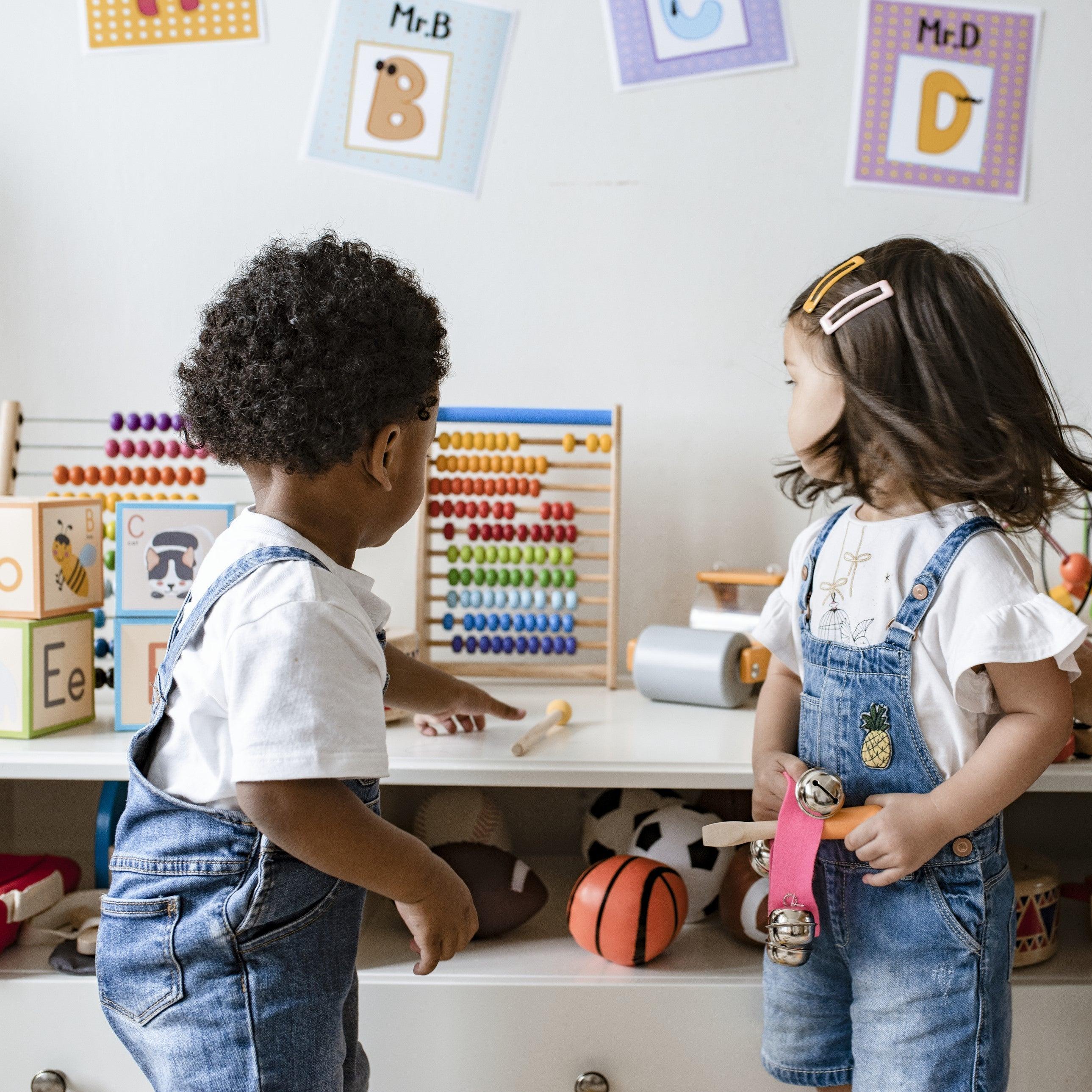 Toddlers are playing with educational toys