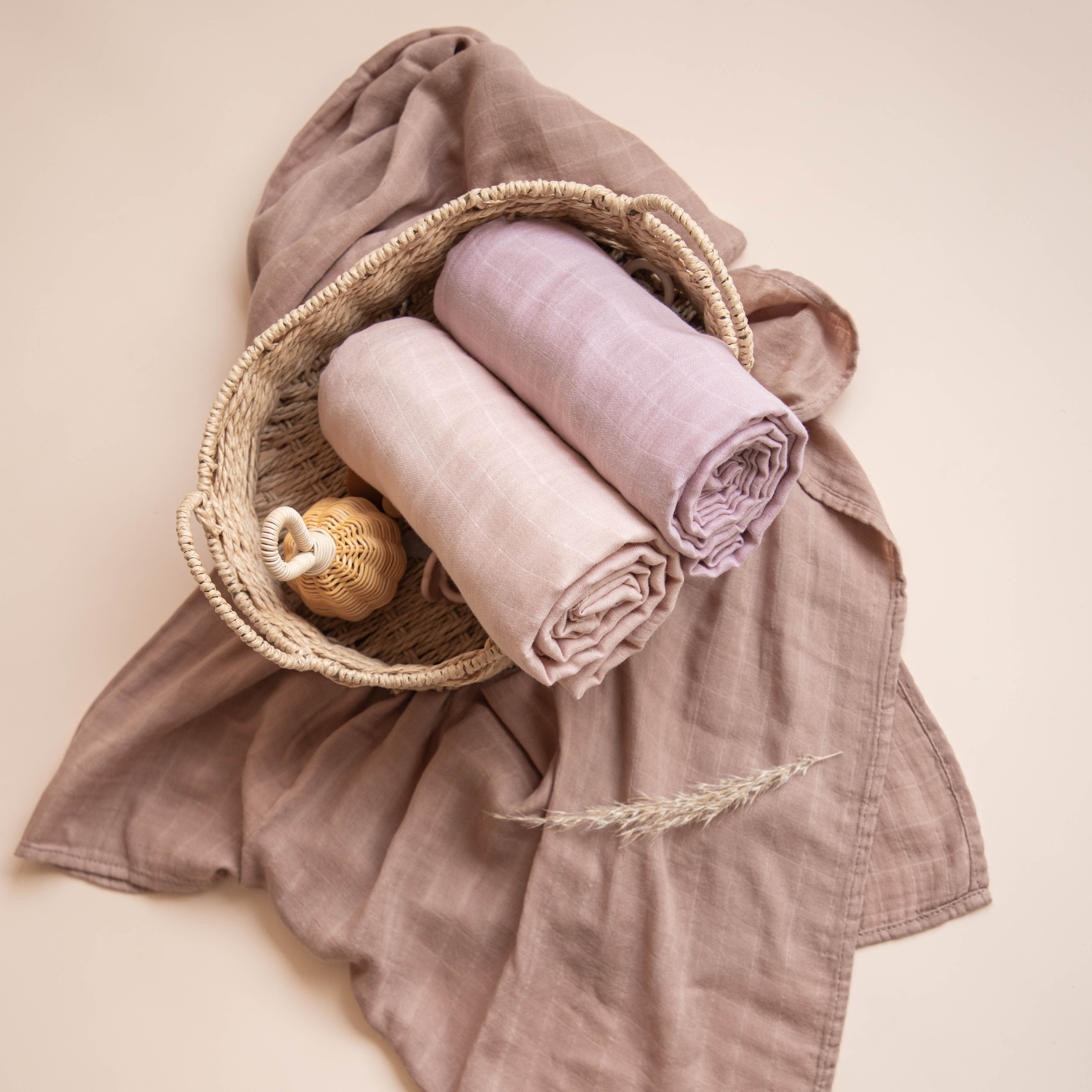 Muslin Swaddle Blanket (Blush+Soft Mauve)