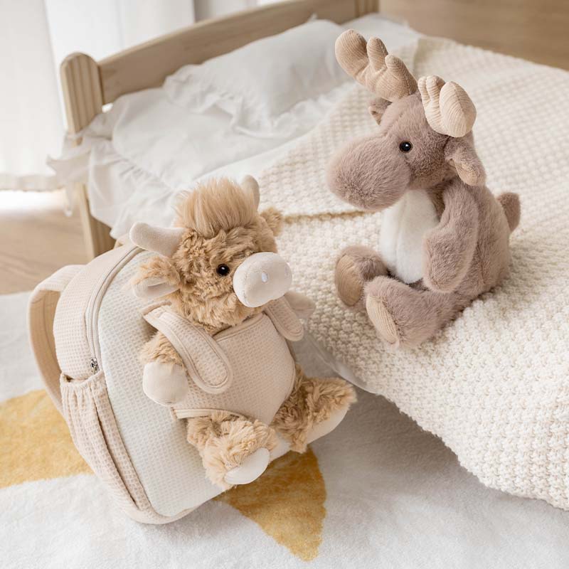 Moonkie Hug & Go™ Duo –  Highland Cow Backpack & Reindeer Plush