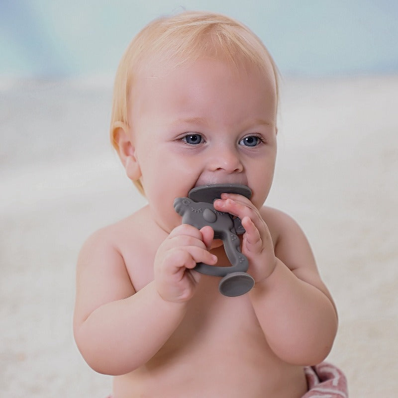 Baby Using Koala Teether Grey 3