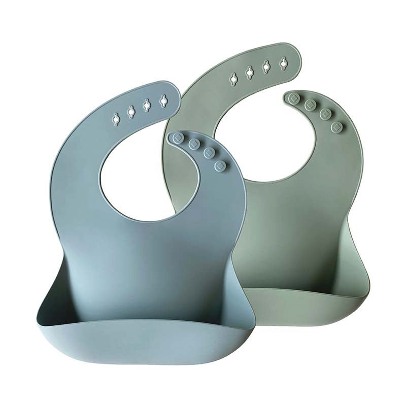 Twistshake Baby Bibs Lot De 2 Bavoirs Bébé Avec Poche Anti-Déversement - Bleu Vert - Réglables Et Imperméables