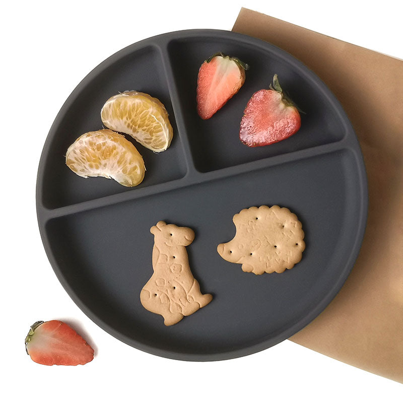 Suction Plate DarkGrey With Food