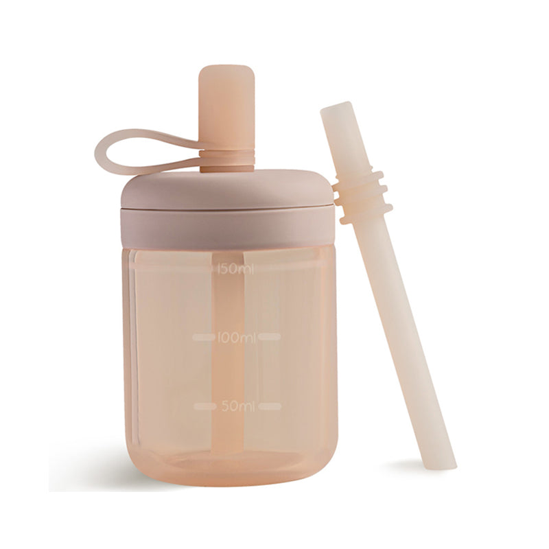 Silicone Training Cup with Straw Blush