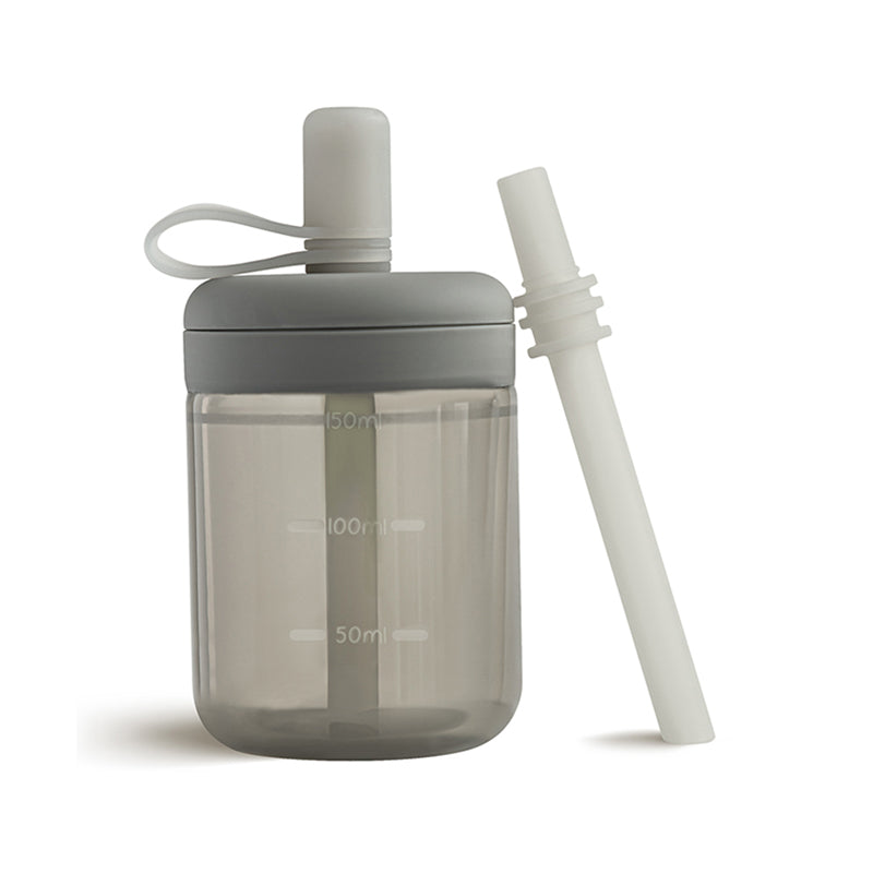 Silicone Training Cup with Straw Grey